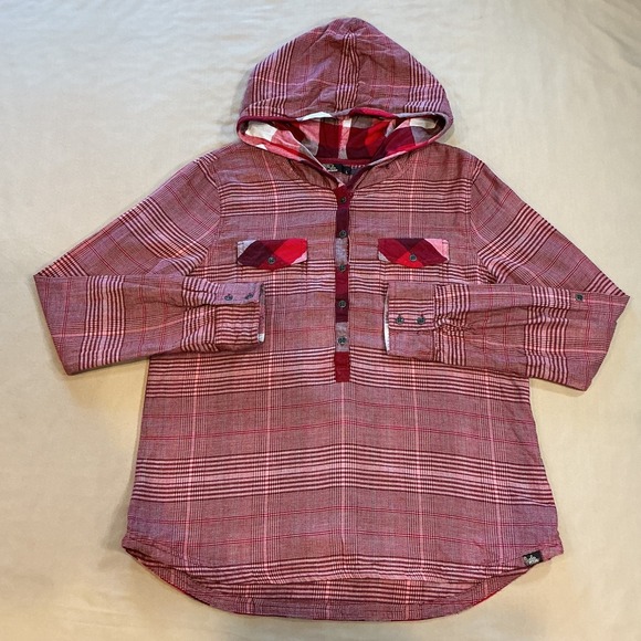 Prana Tops - Prana Anja Hooded Two Toned Plaid Flannel 1/2 Button-up Size Large